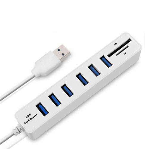 V562-B109823840DBT-202508292230-00 6-Port Usb Hub With Tf / Sd Card Reader High Speed - White - Image 1