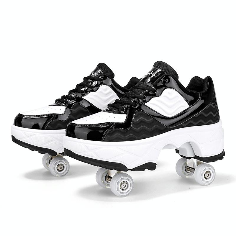 V562-B2002194060DBT-202508281525-00 Retractable Dual-purpose Roller Skates - Size 33 Deformable Four-wheel - Df09 Black - 34 - Image 1
