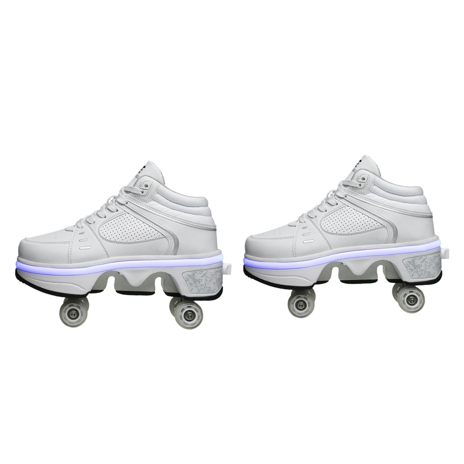 V562-B3081591750DBT-202508281936-00 Versatile Double Row Rune Roller Skates - Size 35 - High-Top With Light (White) - Image 1