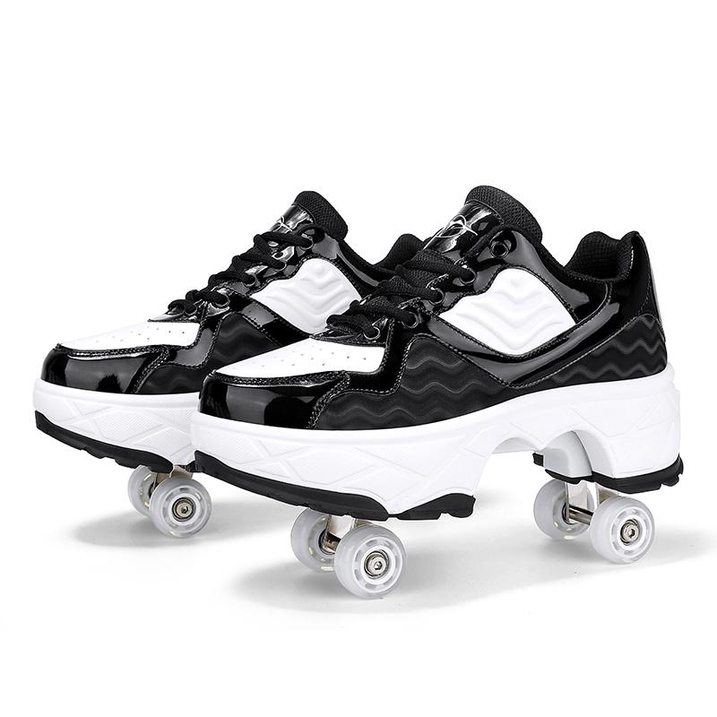 V562-B4002194060DBT-202508281520-00 Retractable Dual-purpose Roller Skates - Size 33 Deformable Four-wheel - Df09 Black - 36 - Image 1
