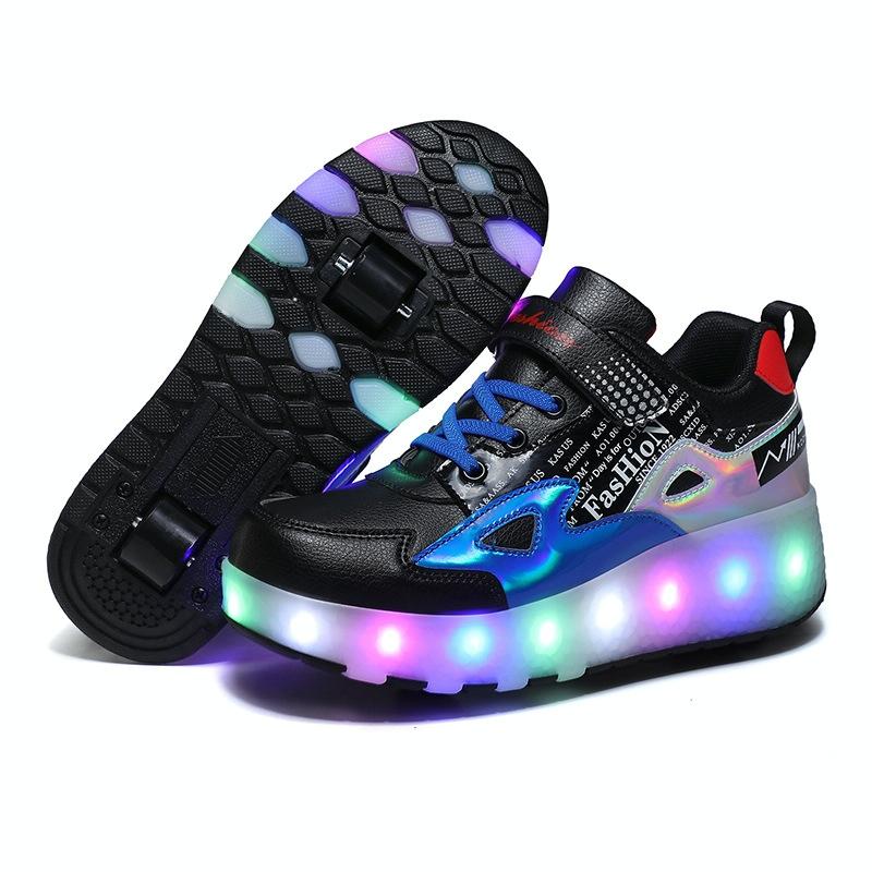 V562-B5009322550DBT-202508281750-00 Rechargeable Light Skating Shoes for Kids - Size 31 Two-wheeled - Blue - Image 1