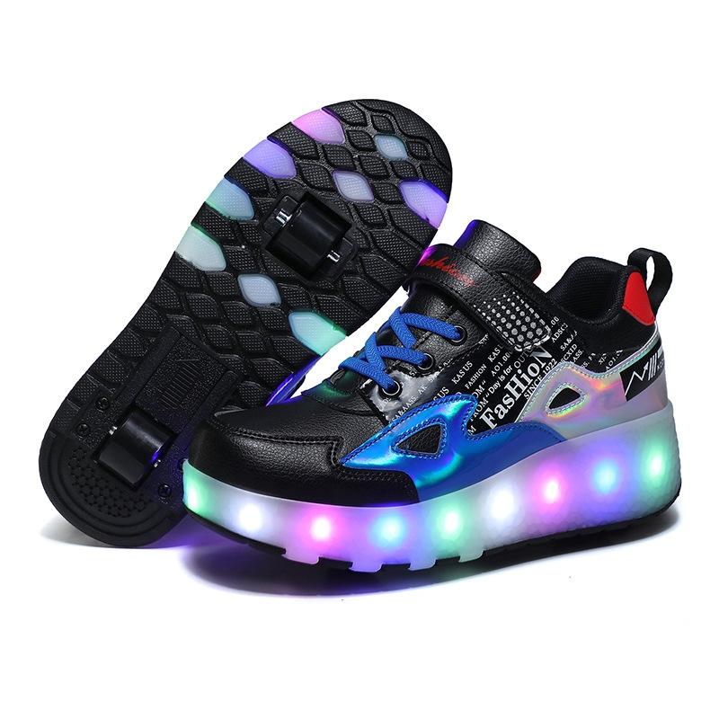 V562-B7009322550DBT-202508281836-00 Rechargeable Light Wheel Skating Shoes for Kids - Size 33 Two-wheeled - Blue - Image 1