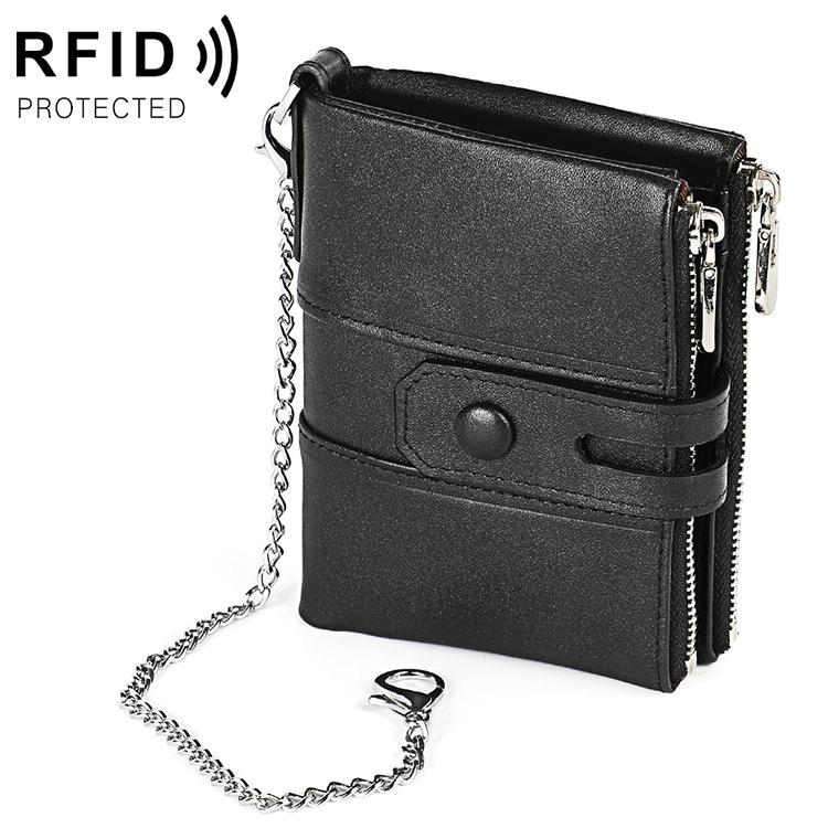V562-B8022BCC-202508282004-00 Double Zip Rfid Chain Wallet with Card Slots - Black - Image 1