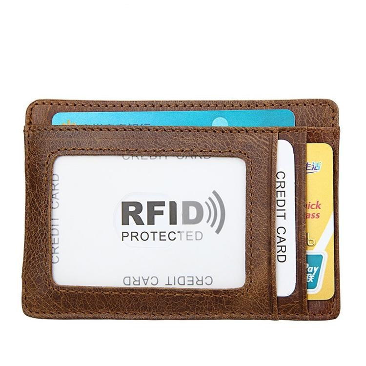 V562-BY0165BCC-202508281345-00 Leather Rfid Card Holder Wallet - Crazy Horse - Yellowish-Brown - Image 1