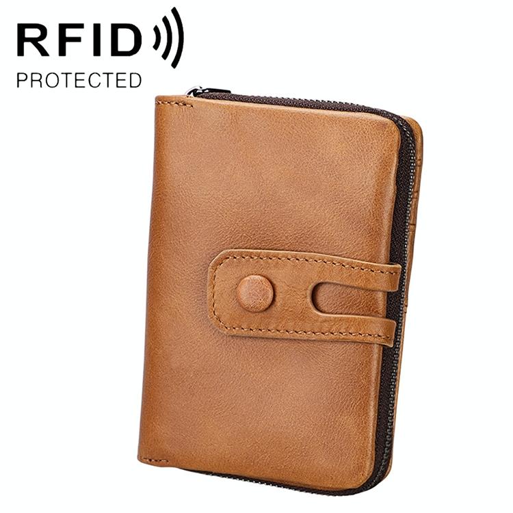 V562-BY6766BCC-202508280932-00 Zip Rfid Crazy Horse Leather Wallet - Brown - Yellowish-Brown - Image 1