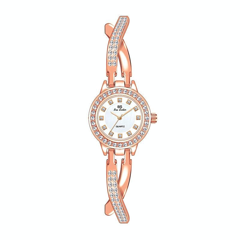 V562-C1015252060DBT-202508281031-00 Women Butterfly Cross Diamond Bracelet Watch - Full - Rose Gold - Image 1