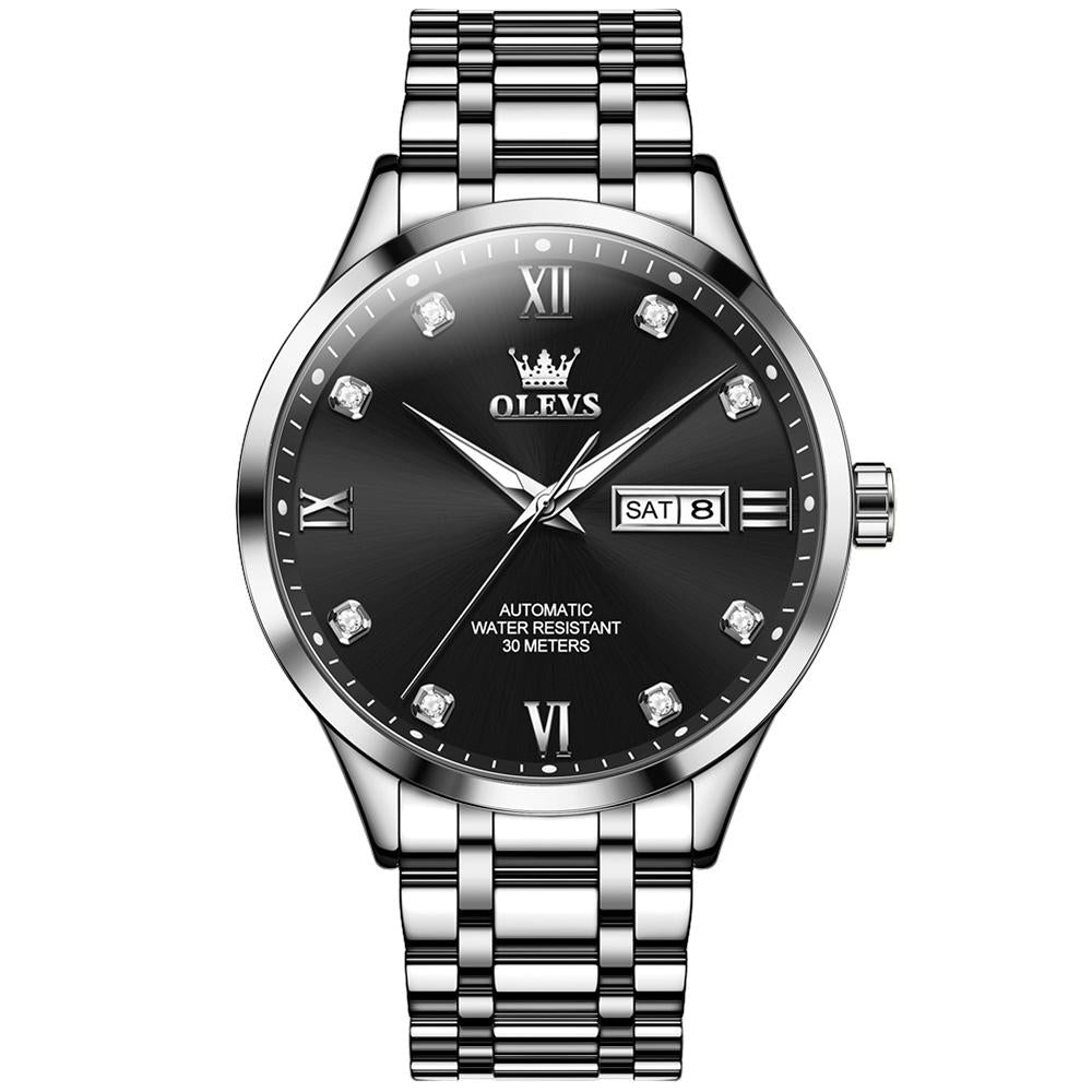 V562-C102052500ADE-202508281447-00 Waterproof Quartz Watch with Diamond Roman Scale for Men - Black + Silver - Image 1