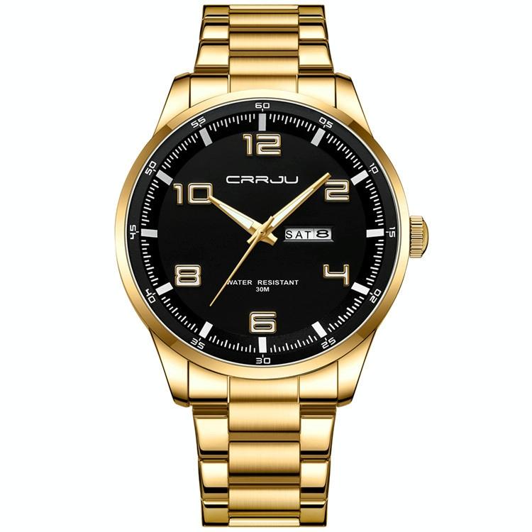 V562-C1031344060DBT-202508281406-00 Waterproof Men Business Watch with Calendar and Steel Strap - Golden - Image 1