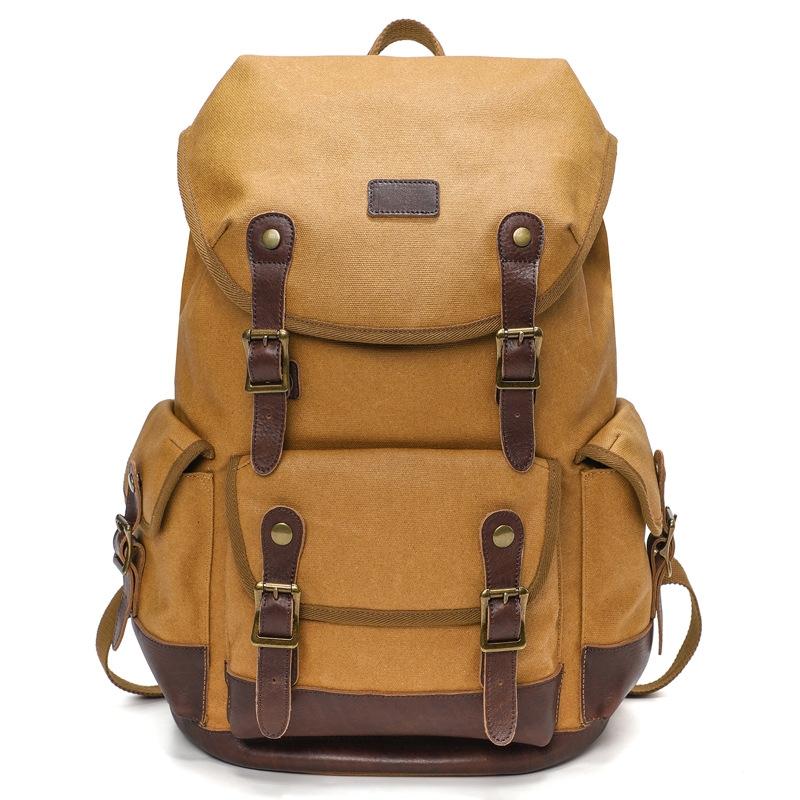 V562-C1038784060DBT-202508281504-00 Travel-ready Retro Canvas Backpack - Spacious Design - Yellow - Image 1