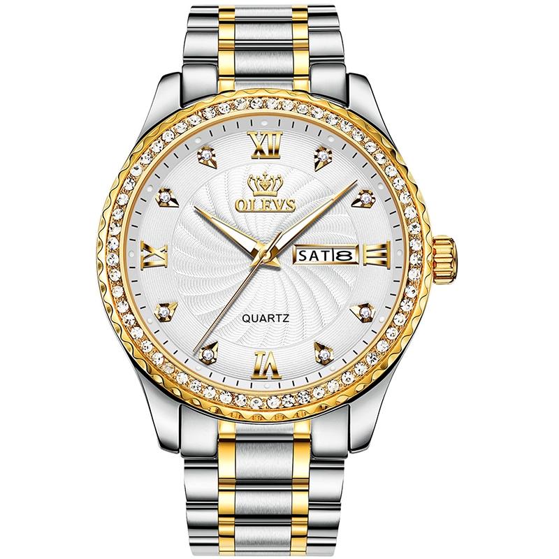 V562-C10476200ADE-202508281322-00 Waterproof Diamond Quartz Watch for Men with Stainless Steel Strap - White - Image 1