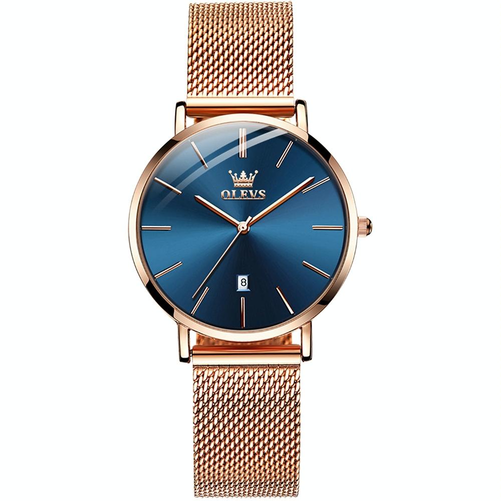V562-C107177400ADE-202508281146-00 Waterproof Women Quartz Watch with Steel Strap - Blue + Rose Gold - Image 1