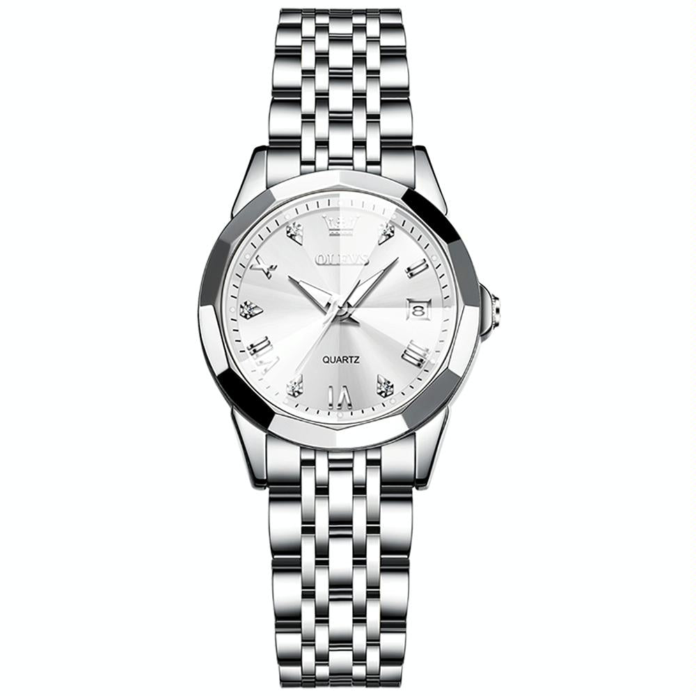 V562-C108147400ADE-202508280736-00 Waterproof Quartz Watch with Butterfly Buckle for Women - White + Silver - Image 1