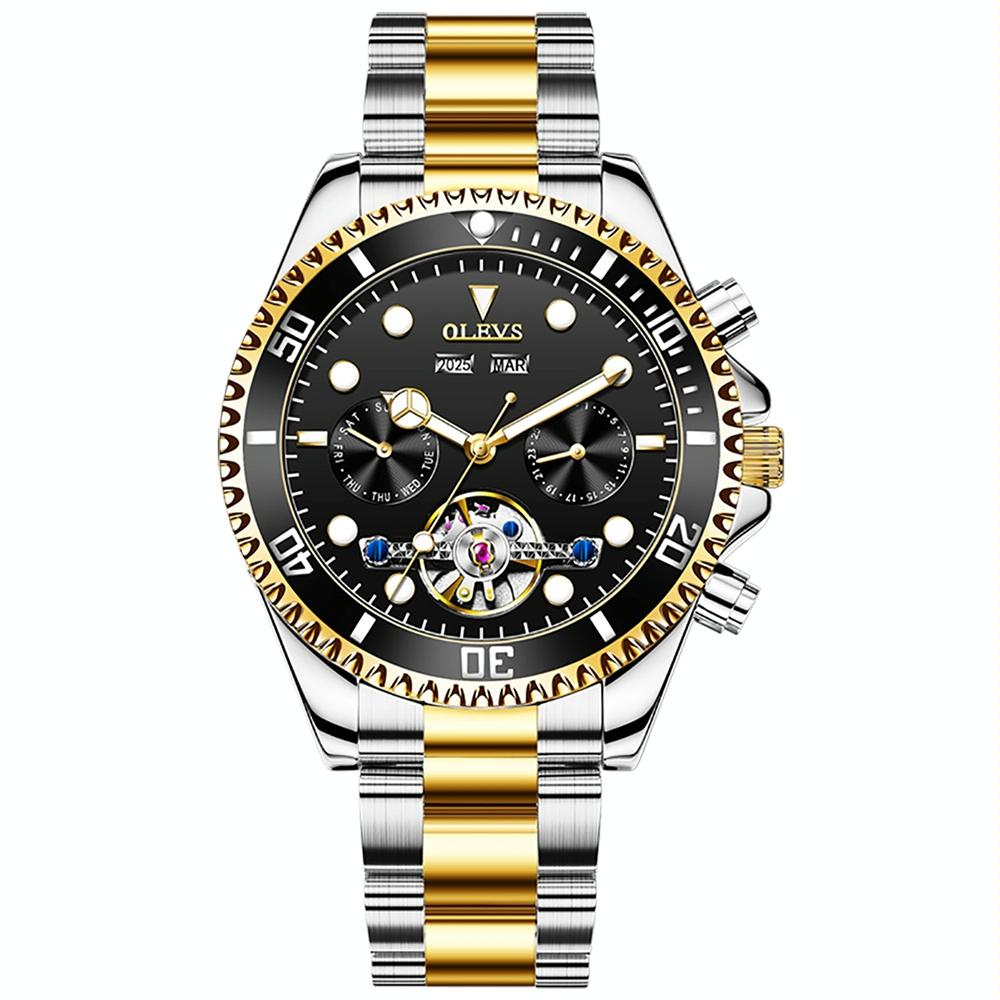 V562-C108237400ADE-202508280946-00 Waterproof Mechanical Watch for Men - Multifunctional - Black + Gold - Image 1
