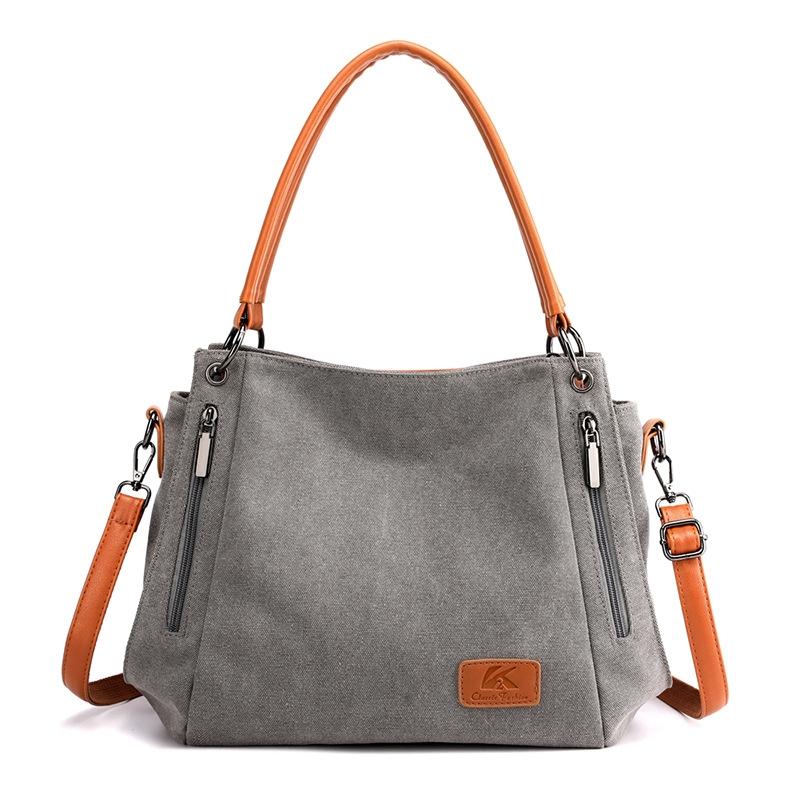 V562-C1097562060DBT-202508281715-00 Canvas Shoulder Bag - Spacious and Stylish - Grey - Image 1