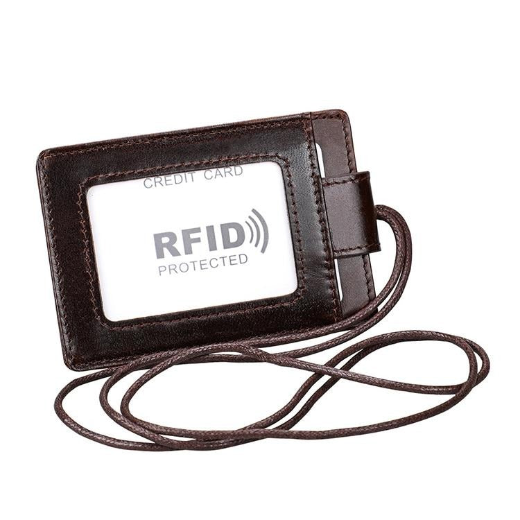 V562-C1165BCC-202508290030-00 Leather Rfid Card Holder Lanyard - Compact & Secure - Coffee - Image 1
