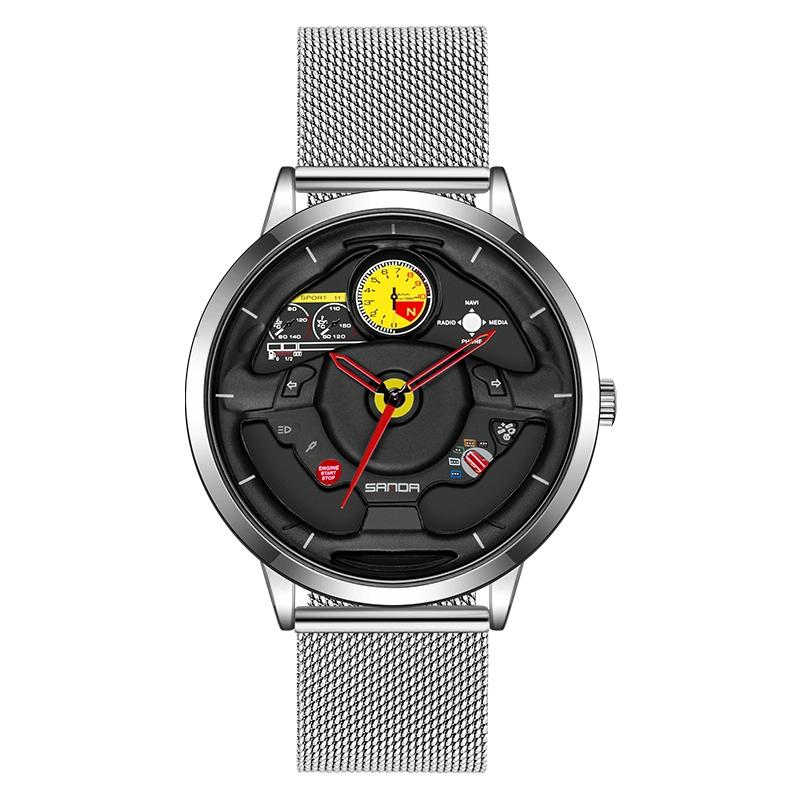 V562-C300361300ADE-202508290815-00 Waterproof Quartz Watch with Hollow Dial - 1085 Steering Wheel Design - Silver - Image 1