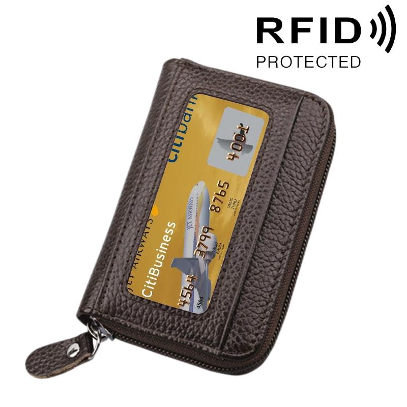 V562-C3901BCC-202508281826-00 12-slot Leather Rfid Blocking Card Holder Wallet - Coffee - Image 1