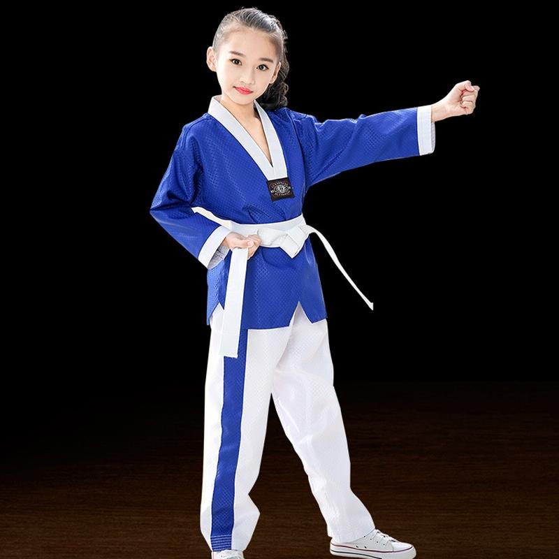 V562-C4081134060DBT-202508290508-00 Taekwondo Training Uniform Child & Adult Cotton Clothing Size 130 - Blue White Stitching - 160 - Image 1