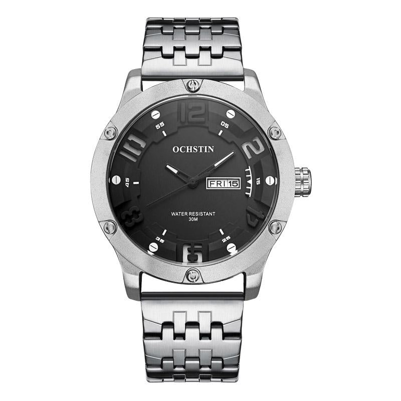 V562-D100050400ADE-202508281835-00 Stylish Day-date Men Quartz Watch with Steel Strap - Silver White - Image 1