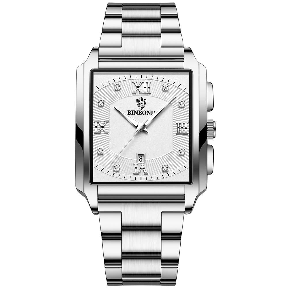 V562-D1013533060DBT-202508281036-00 Waterproof Men Quartz Watch - Rectangular Outdoor Design - White Steel-White - Image 1