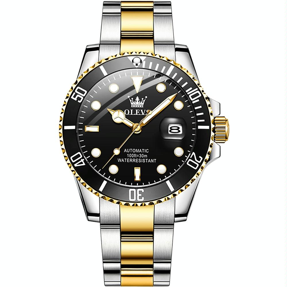 V562-D102337400ADE-202508281345-00 Waterproof Mechanical Watch for Men with Luminous Dial - Black + Gold - Image 1