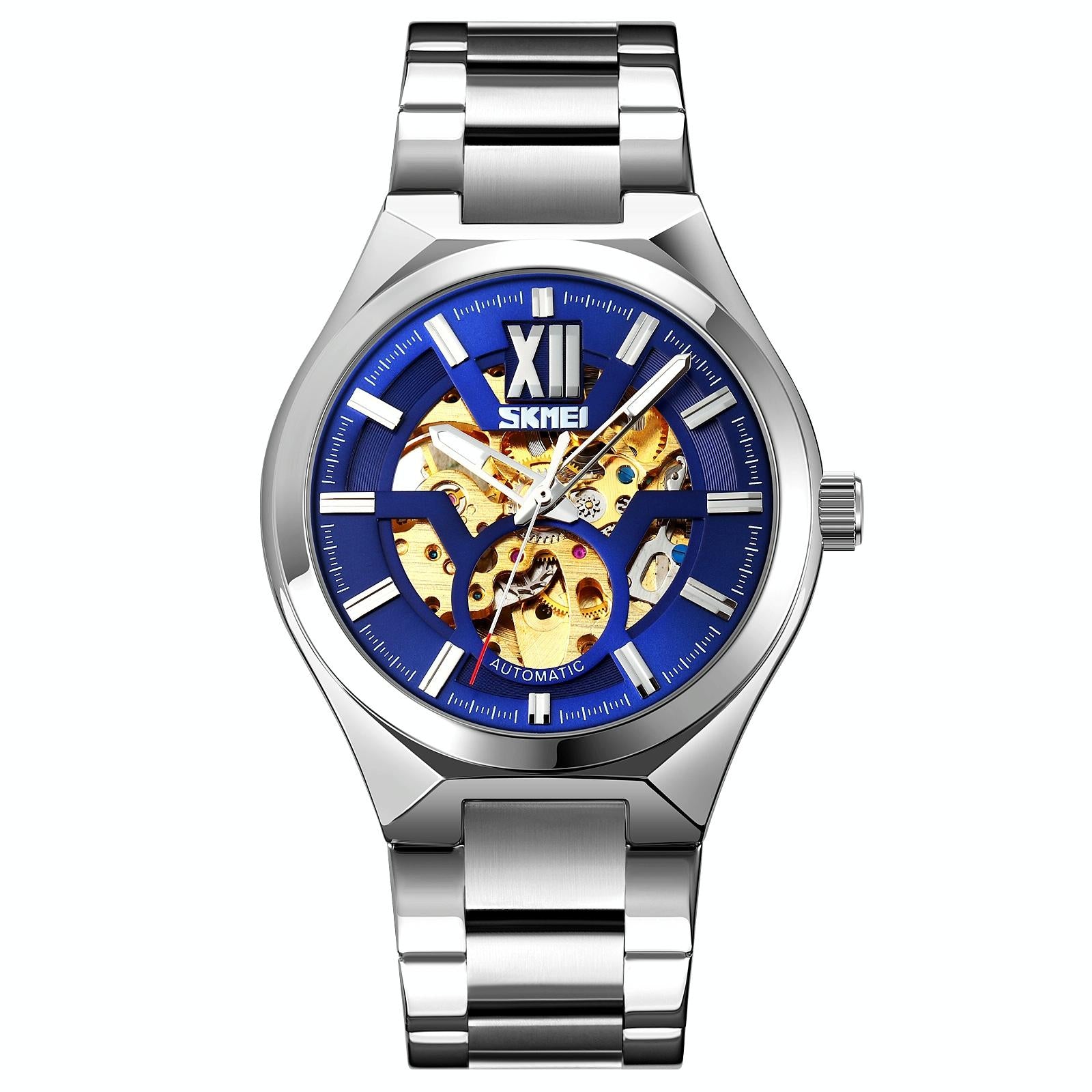 V562-D103839100ADE-202508282216-00 Men Automatic Mechanical Watch with Two-tone Stainless Steel Strap - Silver Shell Blue Surface - Image 1
