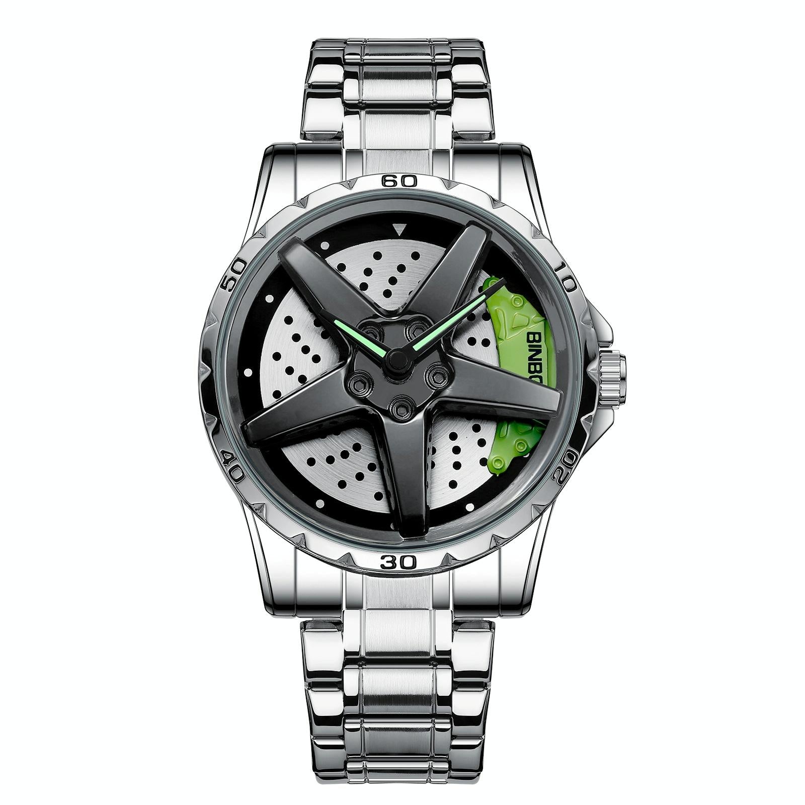 V562-D1038843060DBT-202508281952-00 Waterproof Multifunctional Men Watch with Durable Dial - White Steel-Green - Image 1