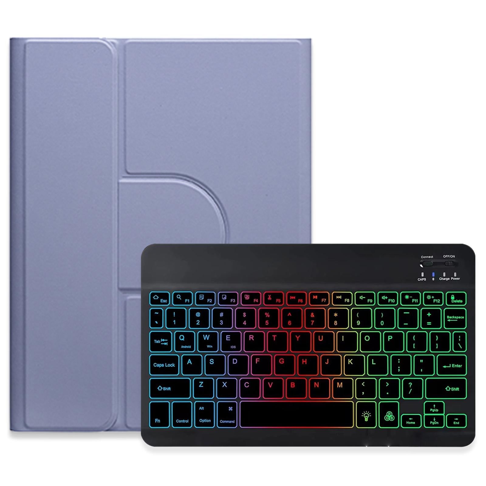 V562-D309040500ADE-202508290721-00 360 Degree Rotatable Bluetooth Keyboard Leather Case With Three-Colour Backlight - Dark Green - For Ipad 10.2 2021 / Air 2019 - Image 1