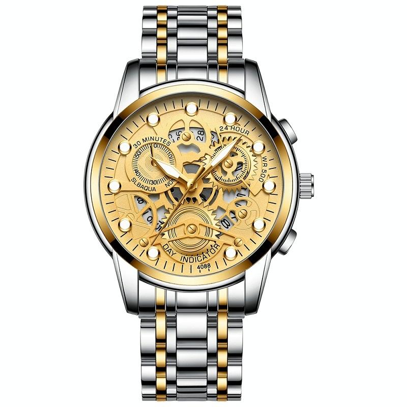 V562-E1008801650DBT-202508281726-00 Waterproof Luminous Men Quartz Watch - Hollow Design - Gold And Gold Surface - Image 1