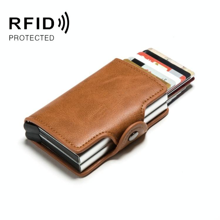 V562-E1015283060DBT-202508281020-00 Automatic Pop Up Rfid Metal Card Holder - Brown - Image 1