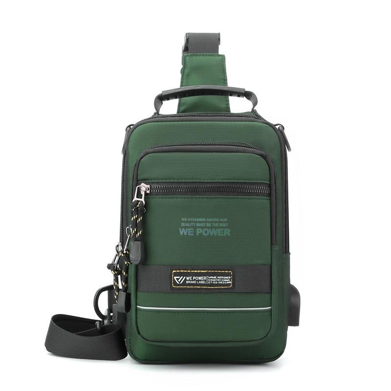 V562-E1029583060DBT-202508290910-00 USB Chest Outdoor Shoulder Messenger Bag For Men With Charging Port - Grey Green - Image 1
