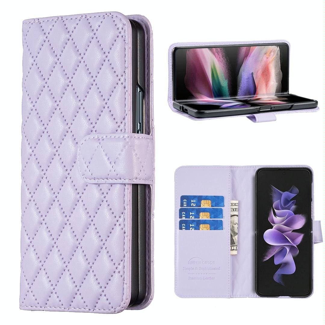 V562-E106221500ADE-202508280432-00 For Samsung Galaxy Z Fold4 5G Samsung Fold 4 Diamond Lattice Wallet Case - Sleek And Stylish - White - Image 1
