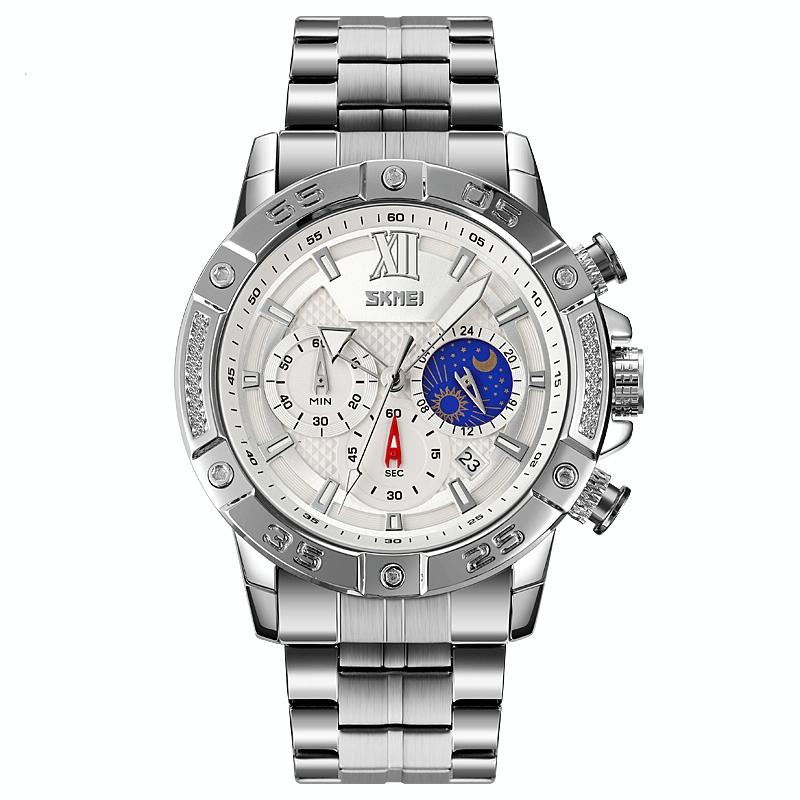 V562-E106639100ADE-202508281226-00 Stainless Steel Men Moonphase Quartz Watch with Strap - Silver - Image 1