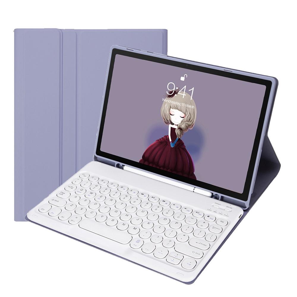 V562-F102494100ADE-202508290310-00 Detachable Bluetooth Keyboard Leather Case For Ipad Air 4 / 5 - Candy Colour Skin Texture - 10.9 Inch - Purple - Image 1