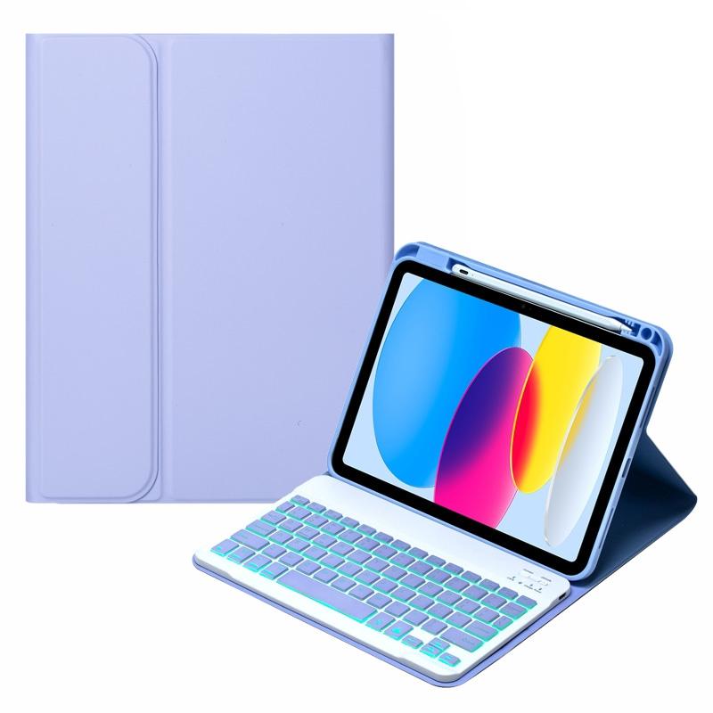 V562-F102501400ADE-202508290231-00 10.9 Ipad 10Th Gen 2022 Backlit Keyboard Case With Pen Slot - Bluetooth Leather - Light Purple - Image 1