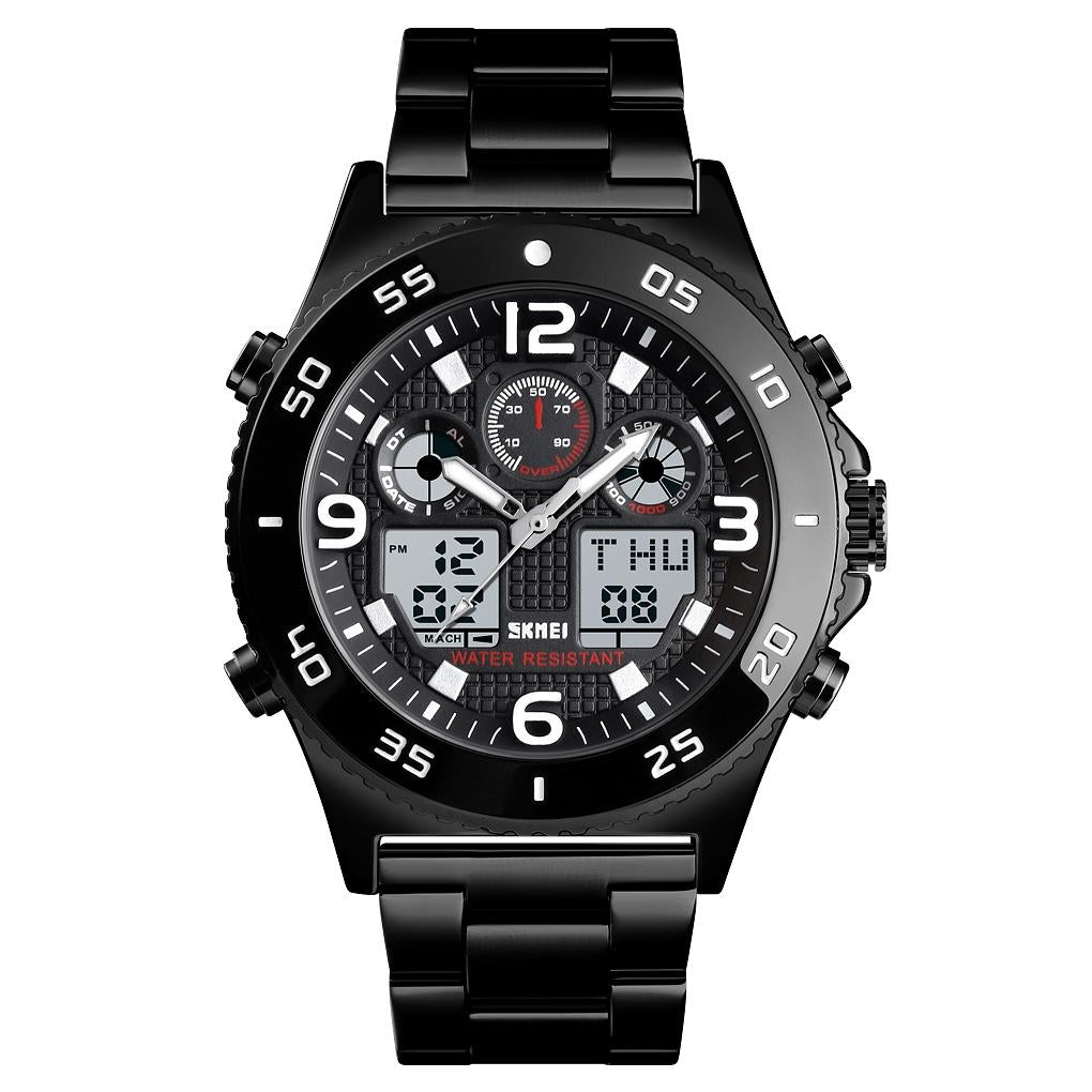 V562-F10296900AYS-202508280822-00 Men Casual Sports Watch with Large Dial and Steel Band - Black-Steel Belt - Image 1