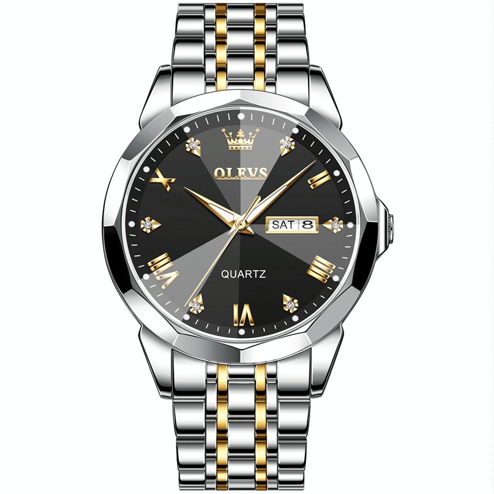 V562-F109147400ADE-202508281620-00 Waterproof Quartz Watch for Men with Luminous Dial - Black + Gold - Image 1