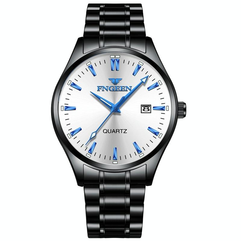 V562-F1091572650DBT-202508281331-00 Simple Luminous Quartz Watch for Men with Calendar - Black Steel White Surface - Image 1
