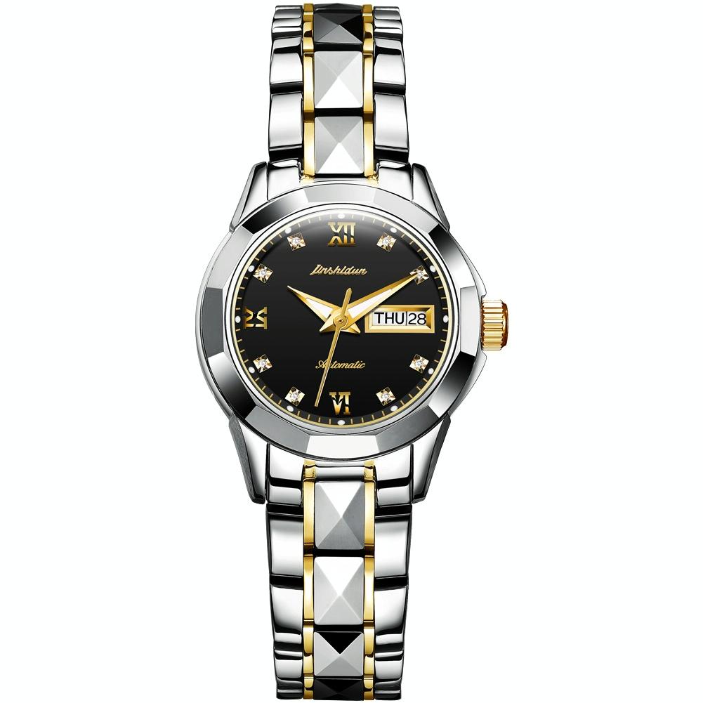 V562-F20727200ADE-202508280516-00 Stylish Waterproof Luminous Women Automatic Watch - 8813 - Silver Gold Black - Image 1