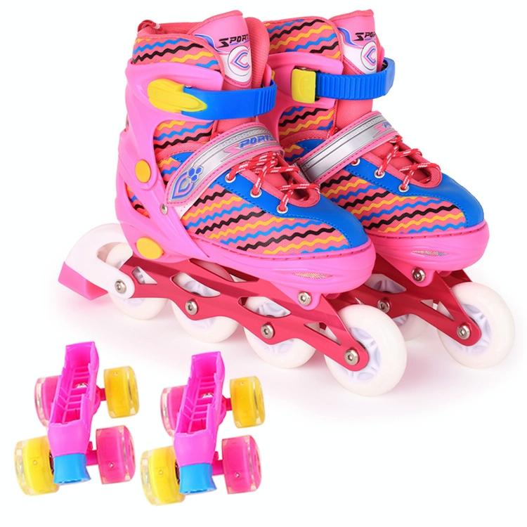 V562-F2181GO-202508282110-00 Kids Double-row Roller Skates - Full-flash White Size s - Pink - Image 1