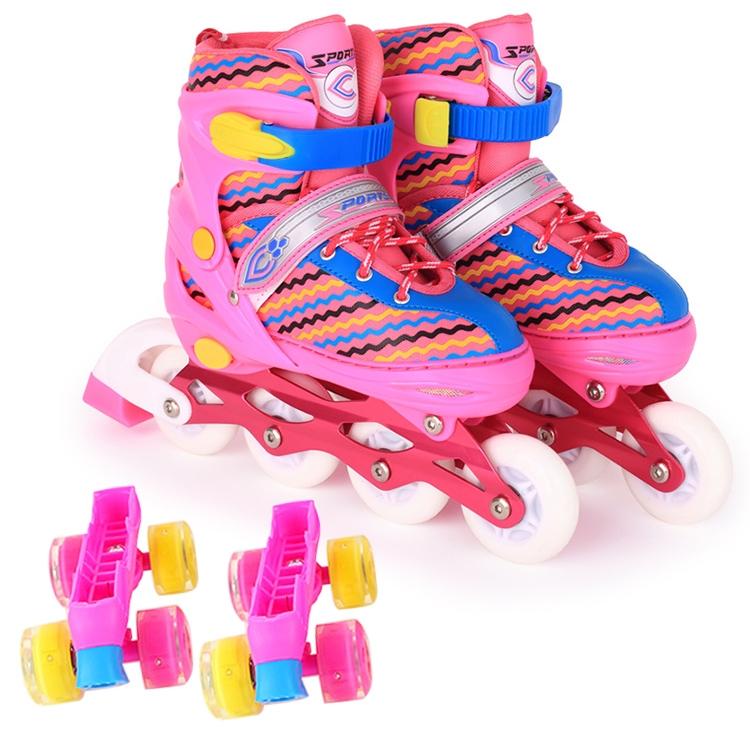 V562-F3181GO-202508281746-00 Double-row Roller Skating Shoes for Kids - Full-flash White Size m - Pink - Image 1
