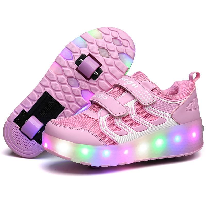 V562-F8693GO-202508281752-00 Rechargeable Double Wheel Roller Skating Shoes - Ultra Light Mesh Surface - Size 36 - Pink - Image 1