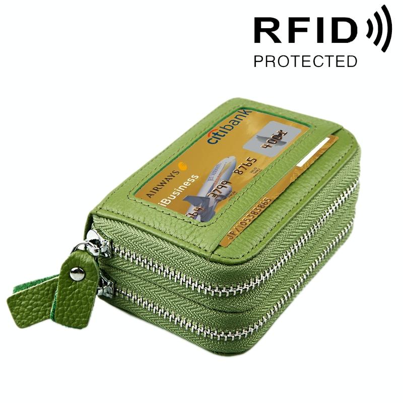 V562-G0901BCC-202508282210-00 11-slot Rfid Blocking Leather Card Holder Wallet with Coin Pocket - Green - Image 1