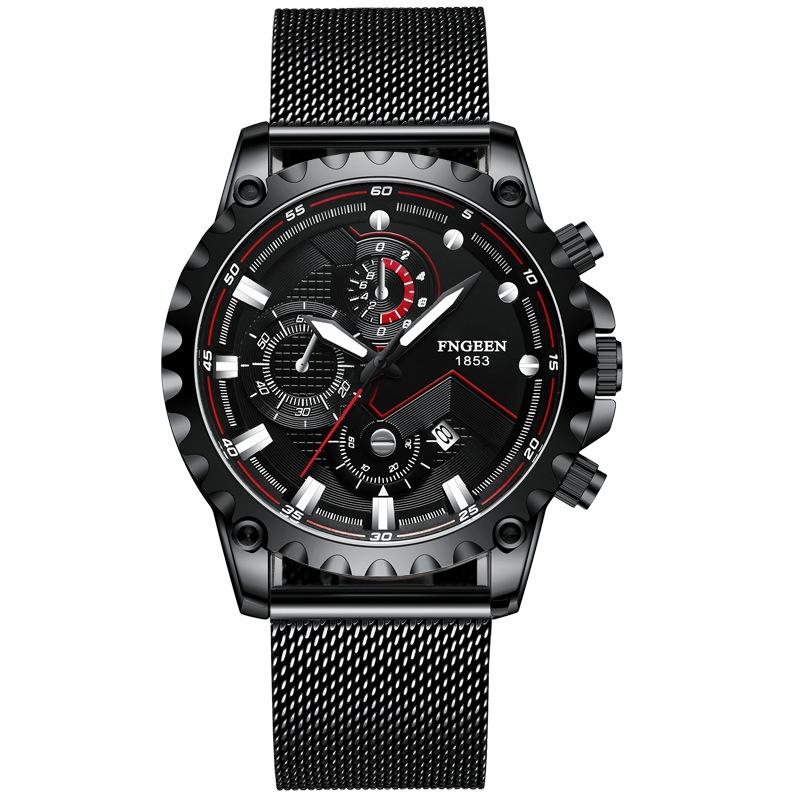 V562-G1005801650DBT-202508282320-00 Stainless Steel Waterproof Men Sports Watch - Black Net Black Shell Black Surface - Image 1