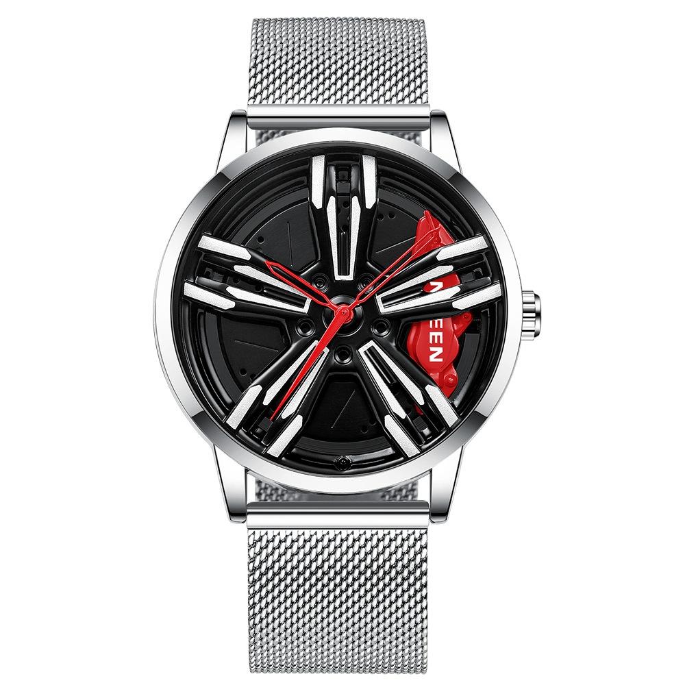 V562-G1041622060DBT-202508282121-00 Men Metal Motorcycle Watch with Rotating Hub - White Net White Steel Red Surface - Image 1