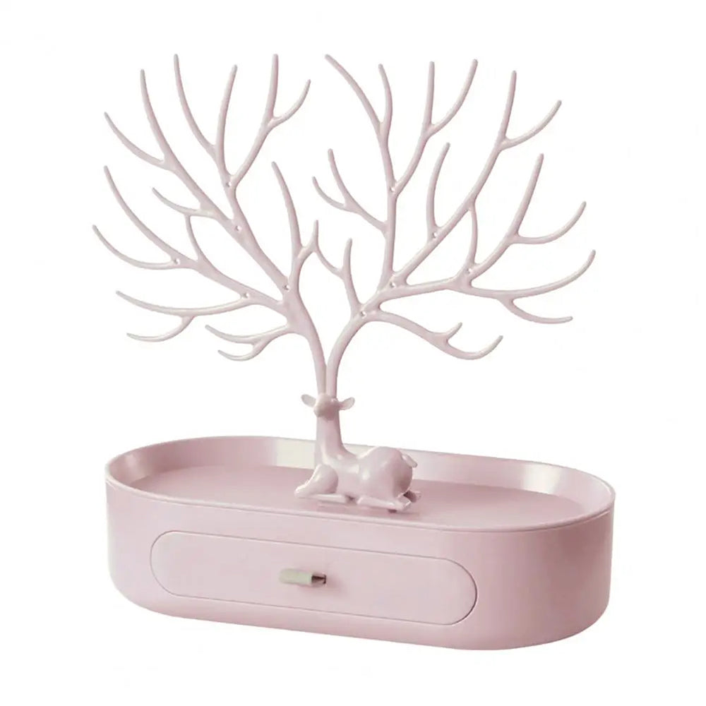 V562-GU23-JA266PINK-1-202508292041-00 Vibe Geeks Antlers Tree Tower Jewelry Display Stand for Ring Earrings Necklace Bracelet - Pink Drawer Model - Image 1