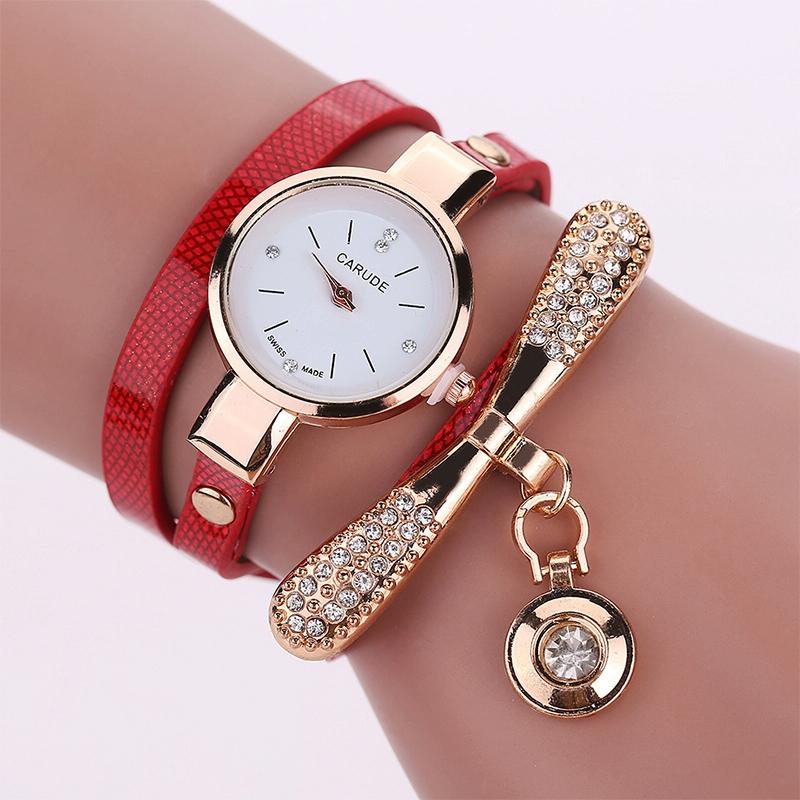 V562-H105841250DBT-202508282025-00 Stylish Leather Band Watch for Women - Casual Design - Red - Image 1