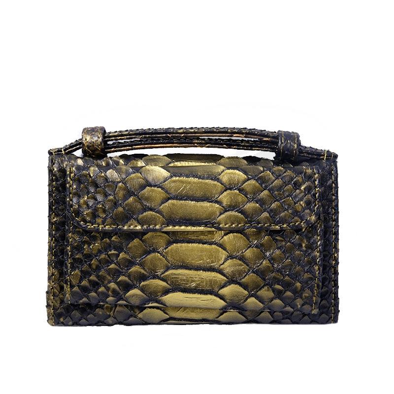 V562-I1053712750DBT-202508282246-00 Chain Crossbody Bag with Snake Texture Print - 4 Dark Gold - Image 1