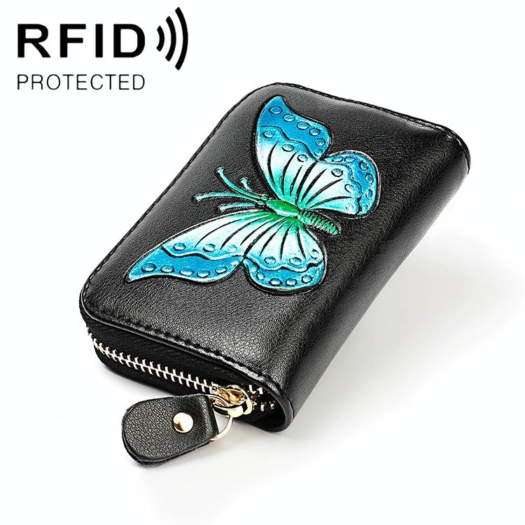 V562-L5510BCC-202508281906-00 Leather Wallet with Rfid Protection and Butterfly Pattern - Blue - Image 1