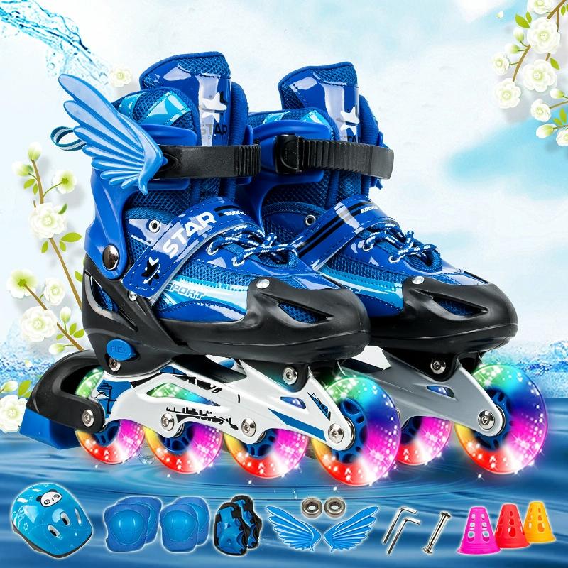 V562-L5783GO-202508281026-00 Adjustable Kids Roller Skates Set - Full Flash Single Four-wheel - Size l - Blue - Image 1